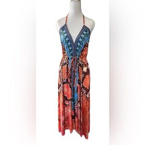 VENUS Snake Print Halter Dress Large Multi Colored